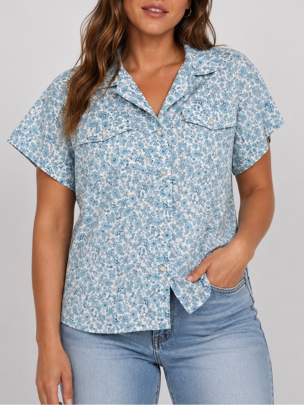 Wrangler Paisley Western Snap Button Short Sleeve Shirt - Women’s XL